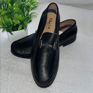 Flag Ltd Black Leather Slip-On Loafers with Horsebit Detail